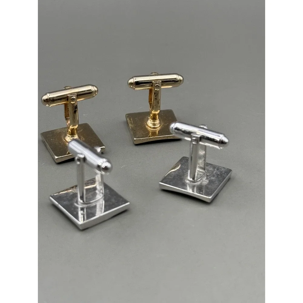 Anson Cufflinks Lot 2 Pair Mens Gold Silver Tone Etched Rectangular Bullet Back